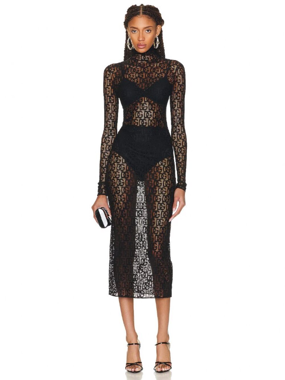 Dolce & Gabbana DG Logo Sheer Lace Midi Dress Black Size IT 38 US 2 NEW NWT